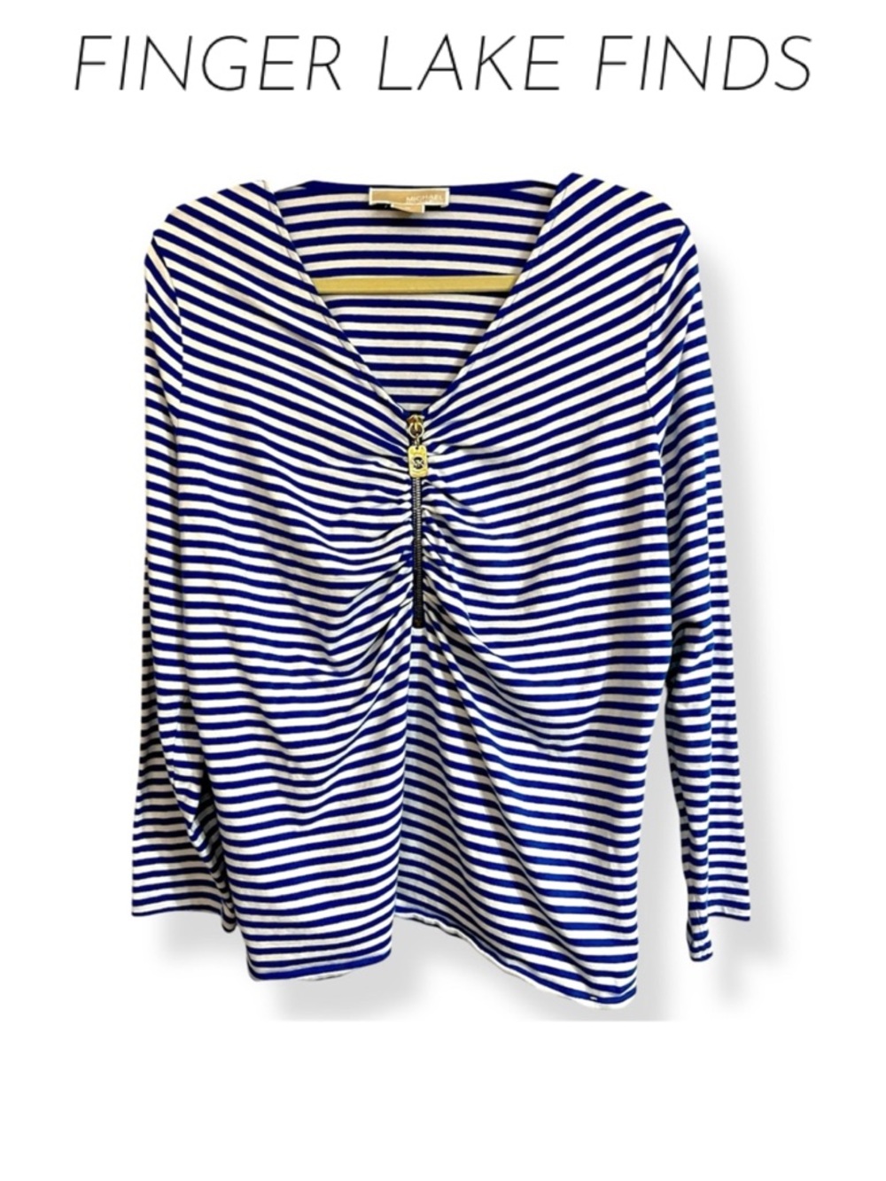 Michael Kors Striped Ruched V-Neck Long Sleeve Top, 1X